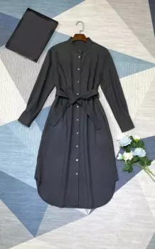 Женская одежда 2024, элегантное платье-рубашка с поясом, новинка весны-лета