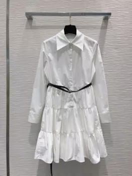 Женская одежда 2024, многослойное платье-рубашка с поясом, новинка весны и лета No.45