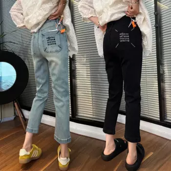 Женская одежда больших размеров, Новинка лета 2024, тонкие укороченные джинсы, облегающие прямые джинсы в стиле кэжуал