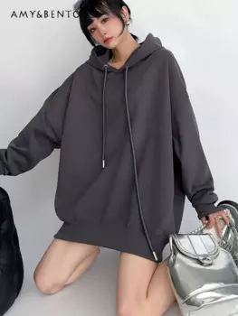 Женская одежда больших размеров, однотонные универсальные свободные повседневные толстовки, весна-осень, новая изящная модная толстовка большого размера