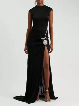 Женская одежда на осень и зиму, длинное платье со стразами и шлейфом,