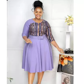 Женская одежда, новинка 2024, осеннее модное элегантное темпераментное однотонное повседневное женское платье миди с высокой талией и круглым вырезом