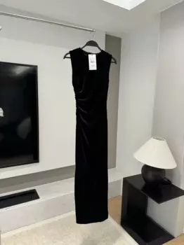 Женская одежда, новое шикарное модное плиссированное украшение, черное тонкое бархатное платье миди в стиле ретро с круглым вырезом, женское платье без рукавов Mujer