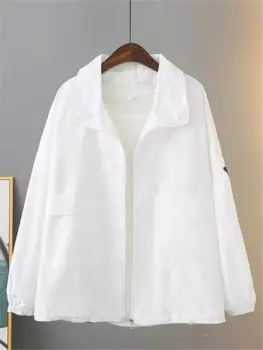 Женская одежда размера плюс, весенне-осенняя Повседневная куртка с капюшоном, однотонный тонкий неэластичный Кардиган большого размера с воротником на молнии