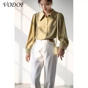 Женская одежда VODOF, шелковая рубашка, винтажная блузка, женский прозрачный топ, женское платье с длинным рукавом, рубашка, женская верхняя рубашка