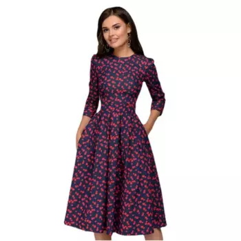 Женская одежда в европейском и американском стиле на осень и зиму, трапециевидная юбка, винтажное маленькое Цветочное платье с рукавом 3/4 и круглым вырезом, Wom