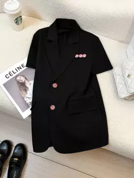 Женская одежда весна-лето 2024 повседневное черное пальто блейзеры костюм куртка с коротким рукавом