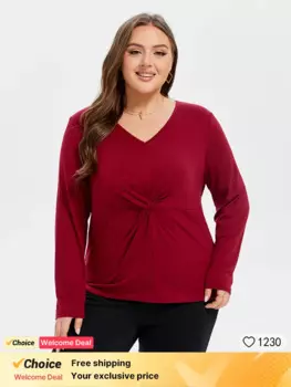 Женская Однотонная футболка с V-образным вырезом, большого размера