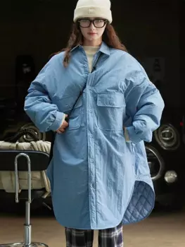 Женская однотонная куртка средней длины, легкая Теплая стеганая парка в уличном стиле, Осень-зима 2024