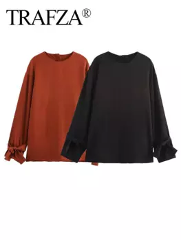 Женская Однотонная рубашка с длинным рукавом и круглым вырезом, 2 цвета