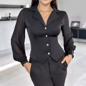 Женская Однотонная рубашка с отложным воротником