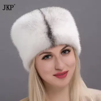 Женская однотонная шапка из натурального меха норки, Осень-зима