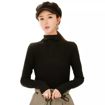 Женская однотонная водолазка с меховым дном, Осень-зима, новинка, Черная внутренняя одежда, футболка с длинным рукавом, Топ