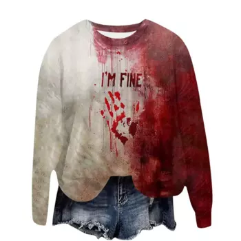 Женская Осенняя футболка с круглым вырезом и принтом