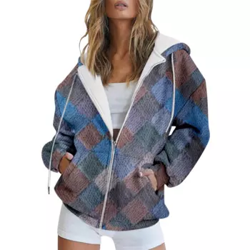 Женская Осенняя коллекция AliExpress в европейском стиле клетчатая новая стильная модная темпераментная Свободная Повседневная универсальная толстовка с капюшоном diemc4