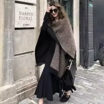 Женская Осенняя накидка из кофейной шерсти