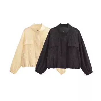 Женская Осенняя Повседневная плиссированная полупрозрачная куртка HH TRAF на молнии с карманами