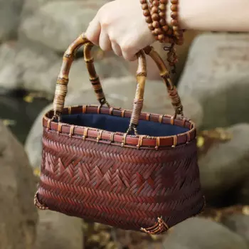 Женская плетеная сумочка из натурального бамбука, Соломенная пляжная сумка