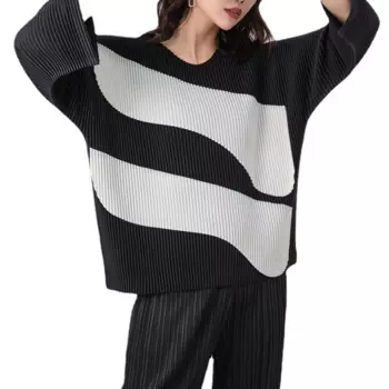 Женская плиссированная футболка Miyake с рукавом три четверти и круглым вырезом, Новинка осени 2022, винтажные свободные тонкие базовые Топы