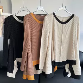 Женская плиссированная футболка с длинным рукавом, осень