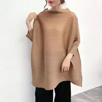 Женская плиссированная футболка с рукавом летучая мышь, свободного покроя