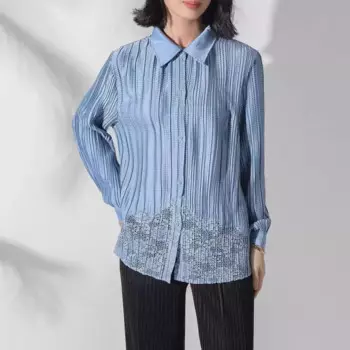 Женская плиссированная рубашка с длинным рукавом, на пуговицах
