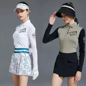 Женская плиссированная юбка Love Golf с надписью, рубашка для гольфа из вискозы с длинным рукавом, короткая юбка с высокой талией, солнцезащитные топы, комплекты одежды