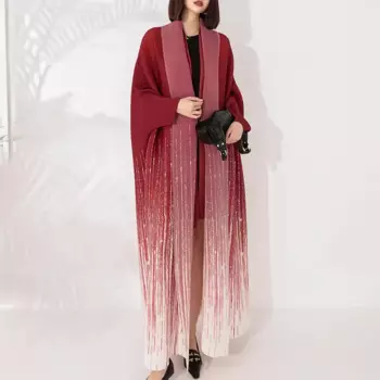 Женская плиссированная ветровка Miyake, длинная модная Свободная куртка большого размера с градиентным принтом и рукавами «летучая мышь»