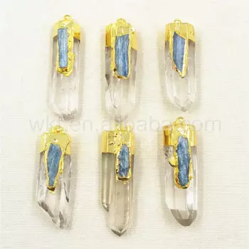 Женская подвеска с новейшим дизайном, подвеска с кристаллом кварца и золота, ювелирные изделия с натуральным кристаллом кварца с синим кианитом, подвеска с кристаллом 10x40 мм