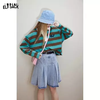 Женская Полосатая футболка с длинным рукавом и воротником-поло