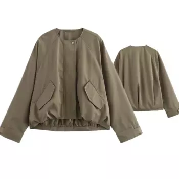 Женская Повседневная куртка-бомбер с круглым вырезом