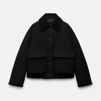 Женская Повседневная куртка-бомбер с лацканами, черная винтажная Свободная куртка-бомбер с накладными карманами, осень 2024