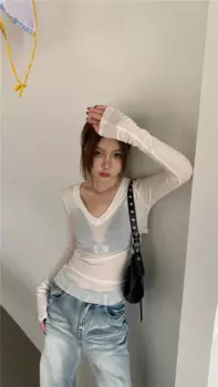 Женская Просвечивающая футболка с открытой спиной и длинным рукавом, Y2k