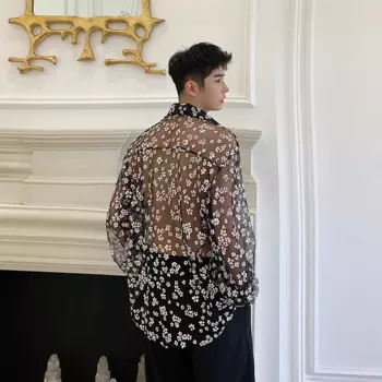 Женская прозрачная блузка с длинным рукавом и отложным воротником