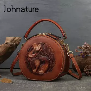 Женская рельефная Сумочка Johnature, из натуральной кожи, Универсальная Ретро сумка из натуральной коровьей кожи, 2024