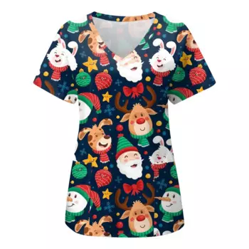 Женская рождественская футболка с коротким рукавом и V-образным вырезом