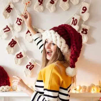 Женская рождественская шапка Behogar бордовая