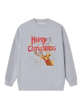 Женская рождественская свободная толстовка с длинным рукавом и круглым вырезом, пуловер с буквенным принтом оленей