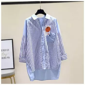 Женская рубашка-поло в полоску, с длинным рукавом