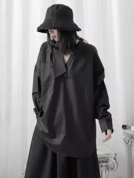 Женская рубашка с длинным рукавом и V-образным вырезом