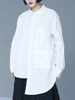 Женская рубашка с длинным рукавом, из хлопка и льна