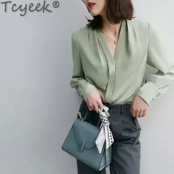 Женская рубашка с длинным рукавом, из шелка