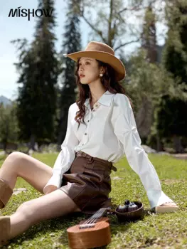 Женская рубашка с длинным рукавом, в складку