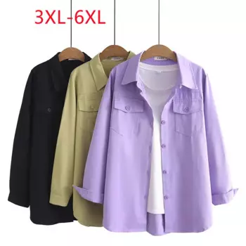 Женская рубашка с длинными рукавами пуговицы фиолетовая рубашка 3XL 4XL 5XL 6XL