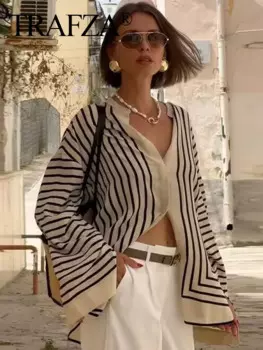 Женская рубашка в полоску, с круглым вырезом