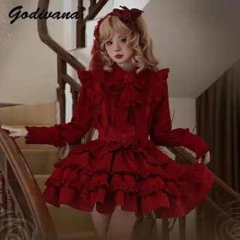 Женская рубашка в Стиле Лолита, блузка в готическом стиле с длинным коротким рукавом и бантом, оригинальный дизайн, новинка весны и лета 2024