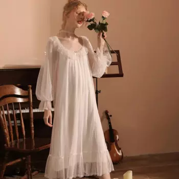 Женская сетчатая Ночная сорочка с круглым вырезом и длинным рукавом