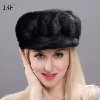 Женская шапка-бомбер из натурального меха норки, черная Повседневная шапка с ушами, теплая шапка-бомбер из натурального меха норки, зима 100%
