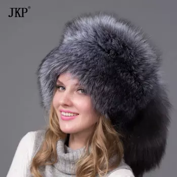 Женская шапка JKP из натурального Лисьего меха на осень и зиму, модная шапка большого размера из натурального Лисьего меха в русском стиле, женская шапка-бомбер
