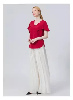 Женская шелковая футболка с V-образным вырезом, с коротким рукавом